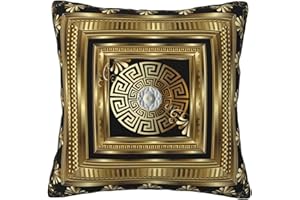Retro Gold Geometric Greek Key Luxury Velvet Pillowcase - Soft, Wrinkle Resistant Cover 18"x18"