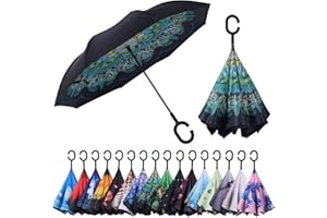 Wxjiahetai Inverted Reverse Umbrella with C-shaped Handle Windproof Upside Down Umbrellas for Rain Double Layer Hands Free Umbrella for Women and Men