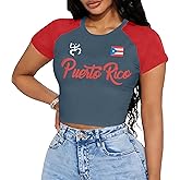 Boricua Puerto Rican Shirt Women Puerto Rico Flag T-Shirt Color Block Raglan Tee USA Patriotic Short Sleeve Tops