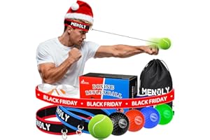 MENOLY Boxing Reflex Ball Set with 5 Training Balls, 2 Adjustable Headbands, 1 Pair Goggles and Gloves, Speed Training Equipment for Hand Eye Coordination, Agility, Great Gift for Men, Boxers & Fitness Fans