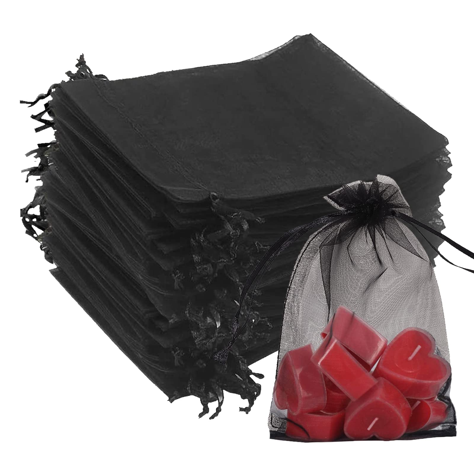 Organza Bags, 50Pcs 13x18cm Black Organza Gift Bags, Mesh Jewelry Pouches, Premium Sheer Organza Bags, Wedding Favour Bags with Drawstring for Wedding Party Festival Game(Black)