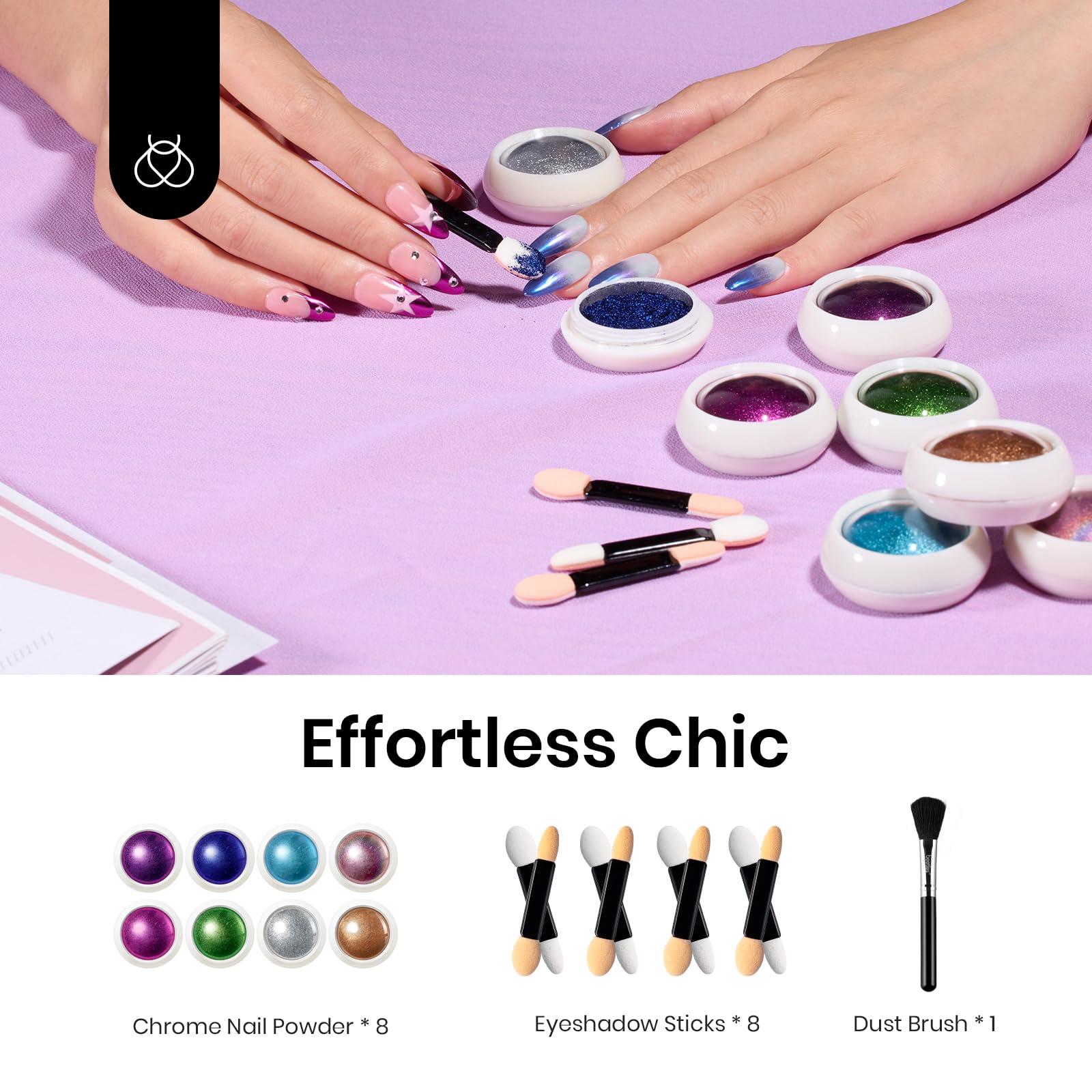 beetles Gel Polish 8 Colors Chrome Powder for Nails Pink Purple Blue Green Silver Golden Rainbow Nail Powder 2024 Mirror Effect Manicure Art Decoration Powder Holographic Pigment Gift for Women - Image 2