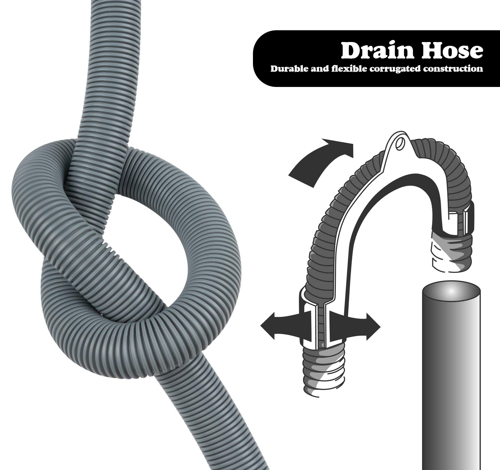 Dishwasher Drain Hose, 1Plusselect Dishwasher Drain Hose Extension Kits With Elbow, 8 FT Universal Replacement Discharge Hose Fits 5/8 Inch 7/8 Inch or 1 Inch OD Drain Outlet for Dishwasher