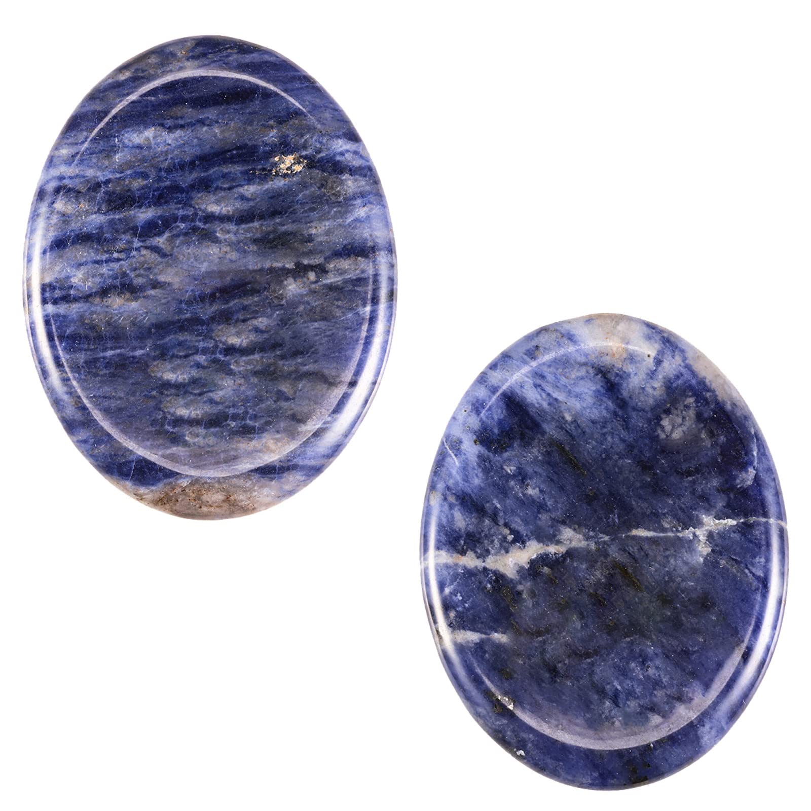 mookaitedecor 2pcs 4.5cm Natural Sodalite Crystal Thumb Worry Stones for Stress Anxiety Relief, Oval Semi Precious Stones, Pocket Stones Quartz Healing Crystal Gift for Reiki Chakra Balancing