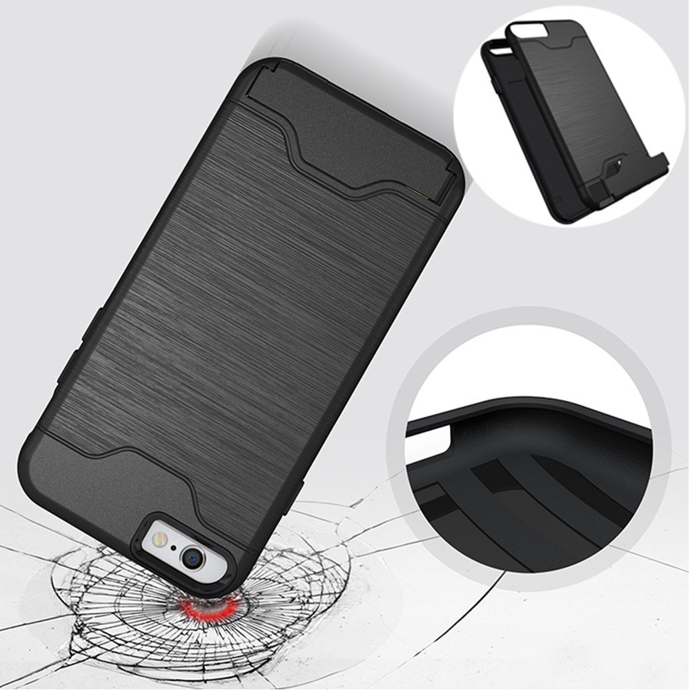 iPhone 6 Cases,[Card Slot] [KickStand] Se7enline Dual Layer Soft TPU&Hard PC Shockproof Anti-Scratch Case Cover with Card Holder for iPhone 6/6S 4.7 inch Black