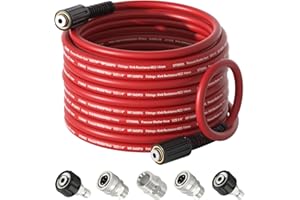SITIMIMIL 1/4"*50FT Pressure Washer Hose,Kink-Free with M22-14mm Stainless Steel Thread Power Washer Hose,Stainless Steel Adapter Set(5-piece),Suitable for Ryobi,Troy Bilt,Greenworks,Simpson（3600PSI)