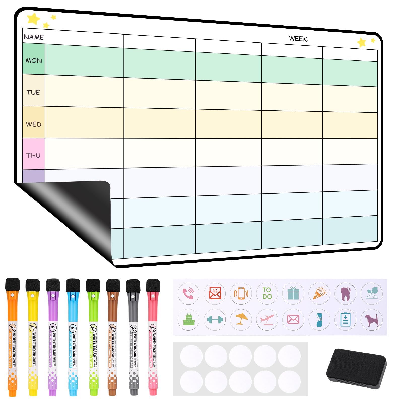 JIANTA Magnetic Chore Chart, Magnetic Weekly Planner for Fridge, Magnetic Whiteboard for Daily Task, Reusable Family Planner Meal Planner Memo Board with 8 Marker Pen & Dry Eraser, 28 x 42 cm