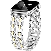 Newlibery Gold Silver Watch Bands for Women Compatible with Apple Watch 38/40/41/42/44/46/49mm Adjustable Metal Strap Dressy Pretty Chain Bracelet for iWatch Series 11/10/9/8/7/6/5/4/SE/3/2/1/Ultra