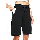 Willit Women's Shorts 10" Bermuda Cotton Long Shorts Yoga Exercise Knee Length Workout Athletic with Pockets