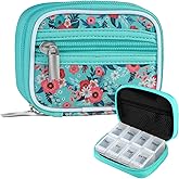 Pill Case Weekly Travel Pill Organizer for Purse with Removable 7 Day Pill Box Premium Neoprene Pill Container for Travel Purse Accessory, Vitamin, Supplement, Small Pieces Arrangement-Green