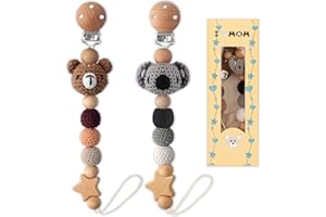 LSTRAGY Pacifier Clip, 2 Pack Pacifier Clips for Boys and Girls, Cute Koala & Bear Handmade Knitted Pacifier Holder Fits for Most Pacifier, Baby Teethers, Baby Shower and Baby Gift