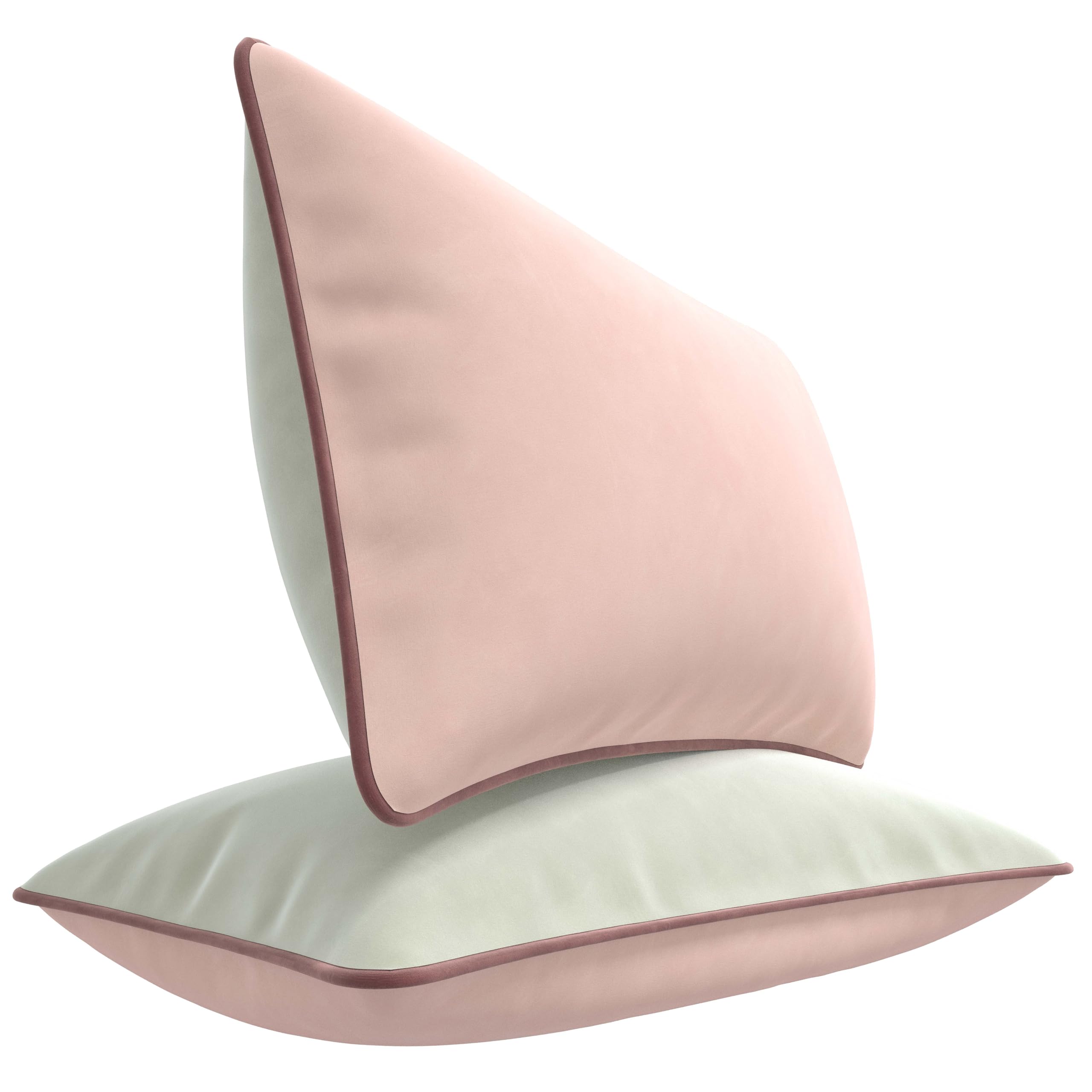 Blau Marité Decorative Velvet Throw Pillow Covers with Trim. Soft Velvet Decorative Pillow Cases. Velvet Cushion Covers. Contrast Pipping.(Dusty Pink and White, 12"x20")