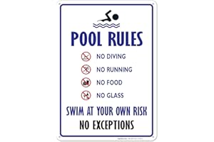 SIGO SIGNS Pool Rules Sign, No Diving No Running No Food No Glass, 10x14 Inches, Rust Free .040 Aluminum, Fade Resistant, Made in USA