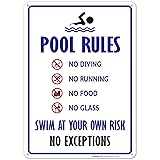 Pool Rules Sign, No Diving No Running No Food No