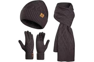 CRUNCH CRATE Winter Beanie Warm Hat Long Scarf Touchscreen Glove Set with Fleece Lined Skull Caps Neck Warmer Scarves for Men&Women