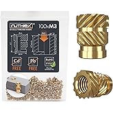 ruthex M3 Threaded Inserts - 100 Pieces RX-M3x5.7 Brass Heat Set Insert for Plastic Parts - Metric knurled Nuts - Insert by Heat into 3D Printing Components