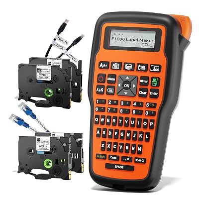 VolenGo E1000 Heat Shrink Label Maker, Wire Label Maker Waterproof-Labels, Labeler Machine with 2PK 12mm 0.47 Heat Shrink Tube Tapes & 2PK Flexible Cable Tapes for Industrial Electrical Use
