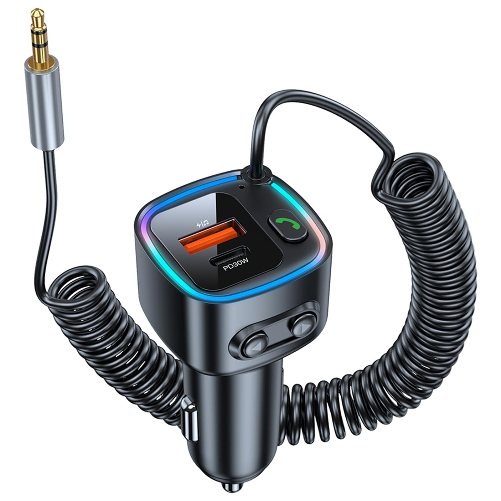 Bluetooth 5.4 Car Adapter Aux Bluetooth Receiver 3.5mm Jack Car Charger 54W (PD30W & QC 12W) USB Type-C Charger Adapter [Fast Charging] Hands Free Calling Support U Disk