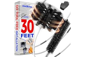 Holikme 30 Feet Dryer Vent Cleaner Kit, Flexible Lint Brush with Drill Attachment, Fireplace Chimney Brushes Extends Up to 30 Feet for Easy Cleaning, Use with or Without a Power Drill