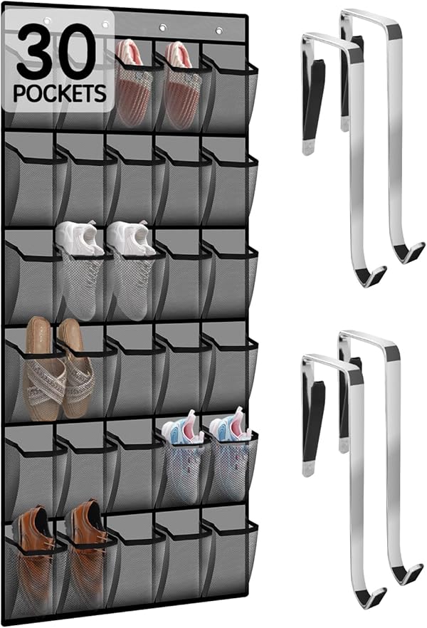Kotkn Schuh-Organizer mit 30 Fächern, atmungsaktive Netztasche zum Aufhängen über der Tür, Schuh-Organizer, großer Schuh-Organizer für Herren und Damen, zum Aufhängen über der Tür, Schuh-Organizer