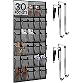 Kotkn Over the Door Shoe Organizer with 30 Breathable Mesh Pockets - Large Capacity Closet Storage for Men & Women, Hanging Shoe Rack Organizer (Gray)