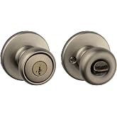 Kwikset Tylo Entry Door Knob with Lock and Key, Secure Keyed Handle Exterior, Front Entrance and Bedroom, Antique Brass, Pick Resistant SmartKey Rekey Security and Microban