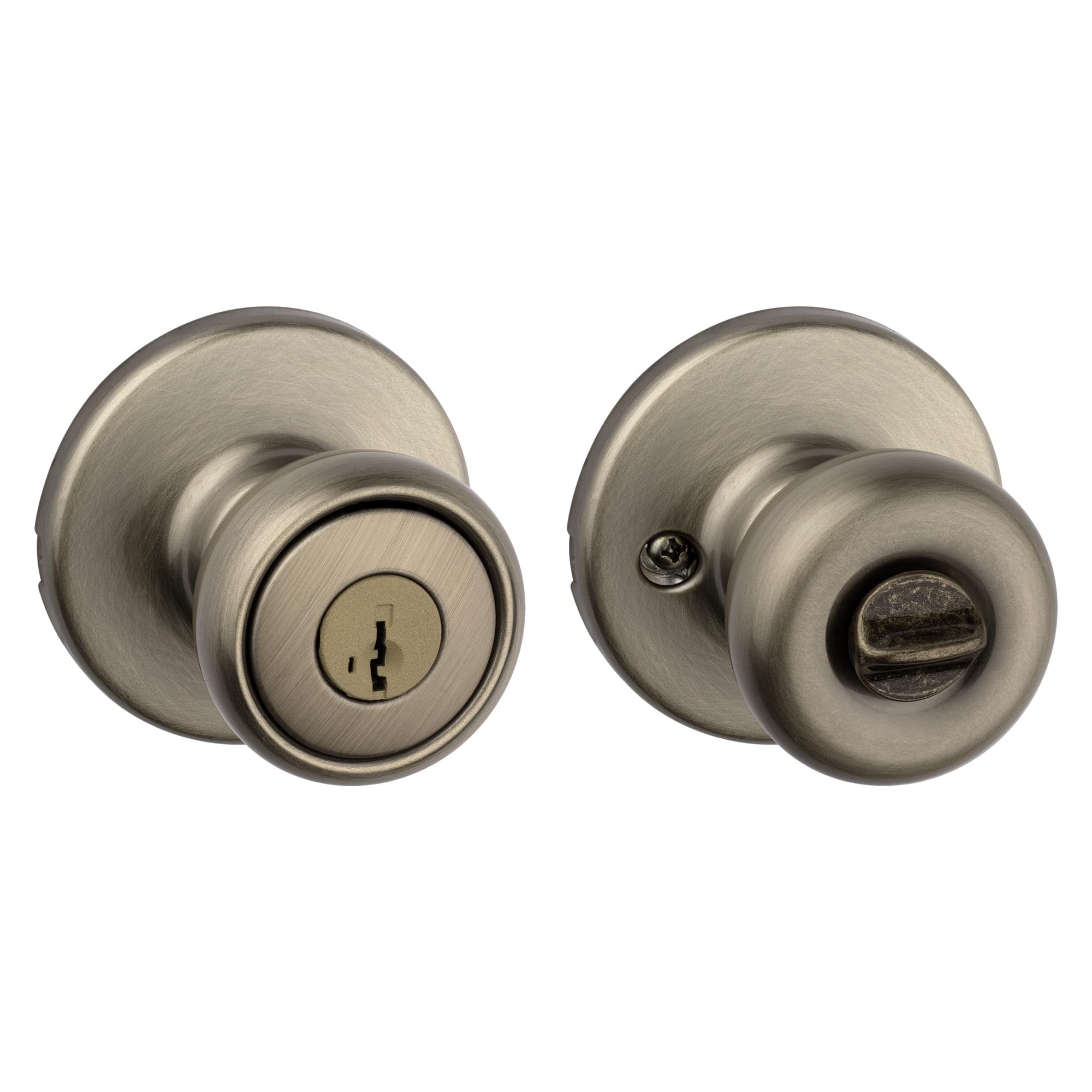 Kwikset Tylo Keyed Entry Door Knob with Microban Antimicrobial Protection Featuring SmartKey Security in Antique Brass (94002-854)