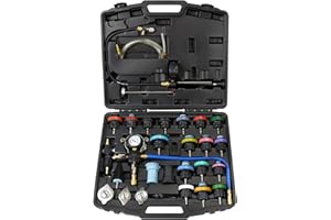 JIFEHO 28PCS Auto Cooling System Pressure Tester and Coolant Refill Tool Kit, Automotive Radiator Leak Test Hand Pump & Pneumatic Vacuum Type Filling Filler Tool Set for Car Truck Airlift, Black Case