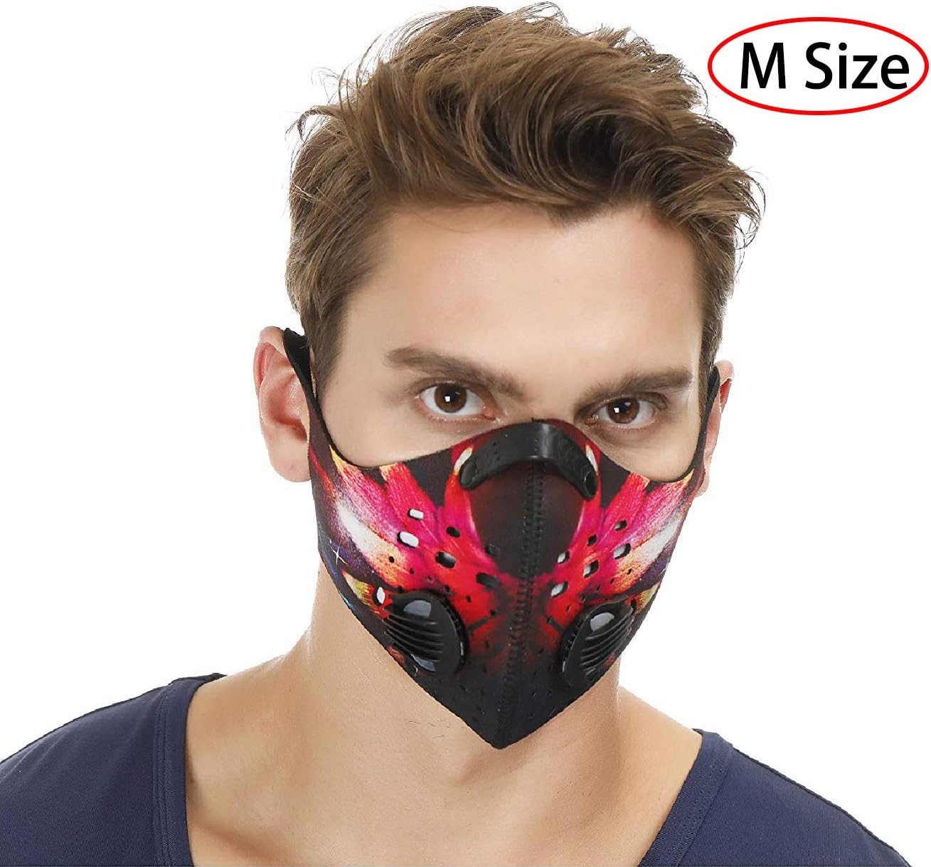 NHForest Dust Mask | Mouth Mask Respirator with 4 Carbon N99 Filters with 4 Exhalation Valves for Pollution Pollen Allergy Woodworking Mowing Running | Washable and Reusable Neoprene Mask for Outdoor