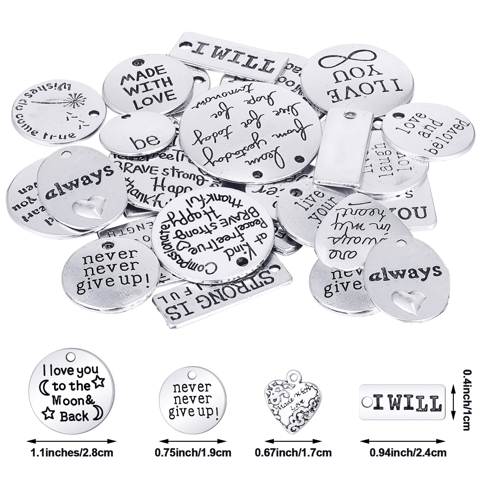 259 Pieces Inspirational Motivational Keychains Charms Pendant Bulk Keychains Inspirational Words Charms with Open Jump Rings Key Rings for Various DIY Necklaces Bracelets Jewelry Making Accessory