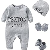 Personalized Newborn Coming Home Outfit,Custom Baby Bodysuit and Hat with Name,Newborn Long Sleeve Rompers (Style 2)