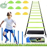 Agility Ladder Training Poles Equipment, Soccer Training Equipment-20ft Speed Ladder, 6 Agility Poles, 8 Soccer Cones for Training Football Basketball Rugby Training Equipment for Kids Youth Adults