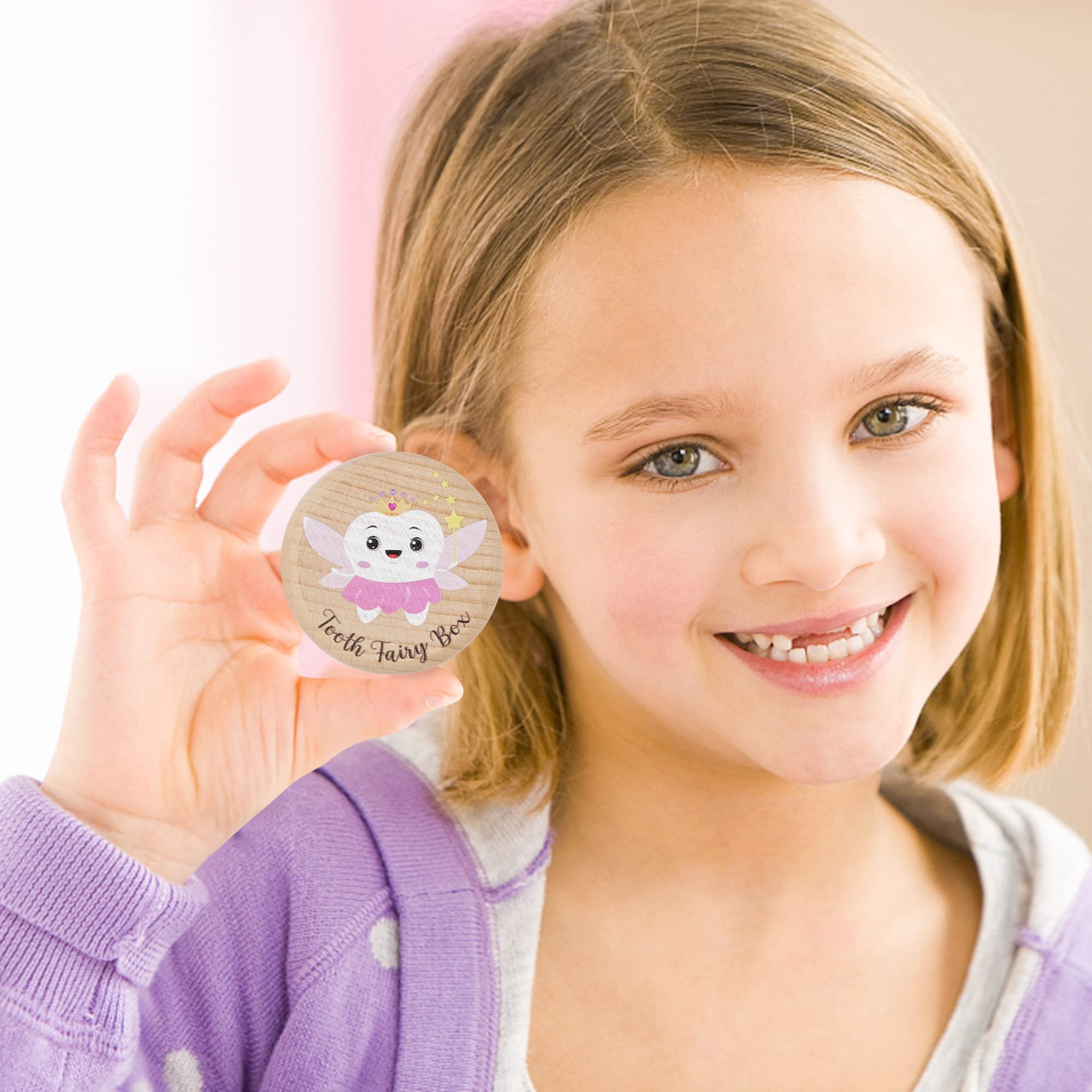 Colorful Tooth Fairy Box for Girl Wooden Tooth Fairy Keepsake Box to Place Under Pillow Cute Lost Milk Dentition Holder Baby Toddler Memory Case for Baby Shower Birthday Gift