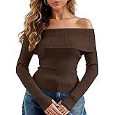 APRROOT Off The Shoulder Sweater for Women Long Sleeve Pullover Ribbed Knit Going Out Thumbhole Tops 2025 Fall Sexy Outfits