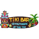Tiki Bar Sign Wooden Decor Hawaiian Tropical Luau Party Wall Decoration Unique Plague Ready to Hang for Doors, Tiki Huts, Lounge, Bar, 17.6inx7.2in