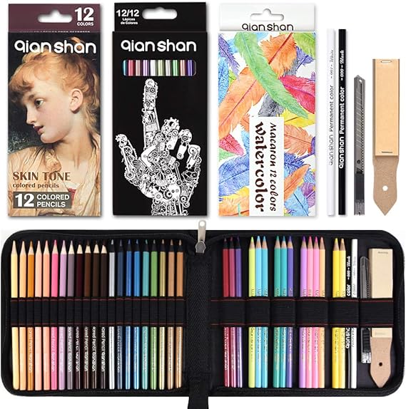 41Pcs Colored Pencil Set with Pencil Case, Travel Coloring Kit with