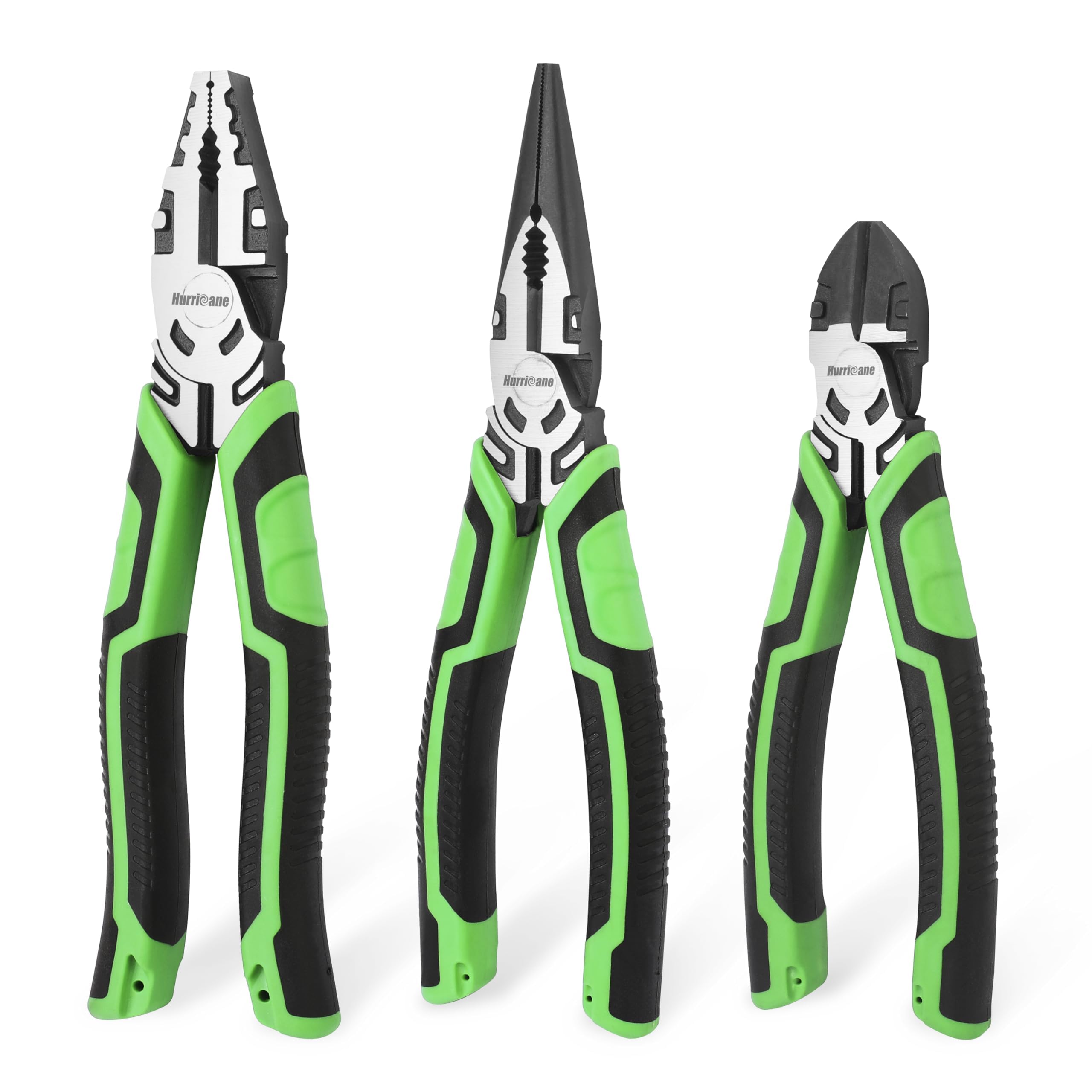 HURRICANE 3 Pieces Pliers Set, Heavy-Duty Pliers Set, with 8 Inch Linesman Pliers, 8 Inch Needle Nose Pliers and 6 Inch Diagonal Cutting Pliers for Basic Repair
