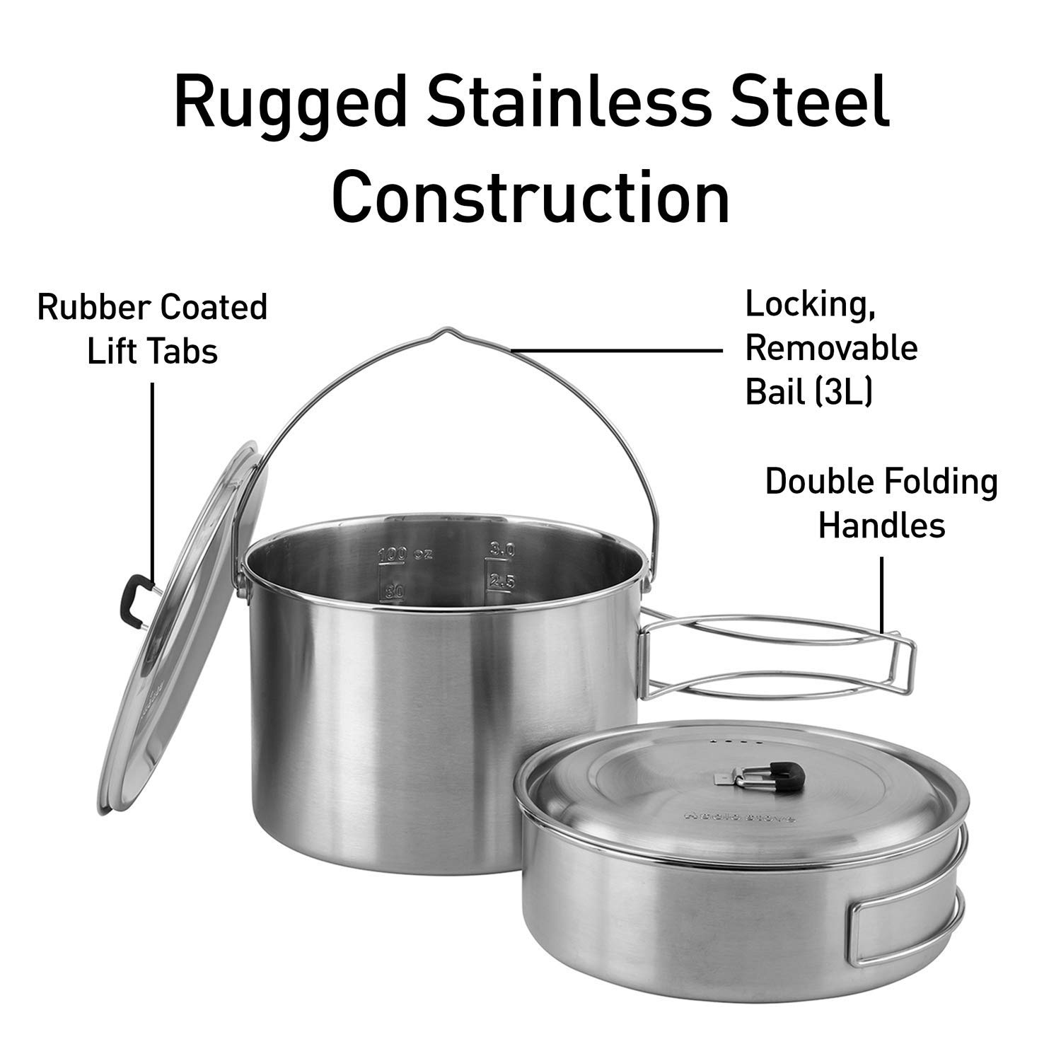 Survival POT3 Great for Backpacking Solo Stove 2 Pot Set Stainless Steel Companion Pot Set