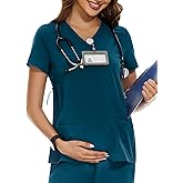 PACBREEZE Women's Maternity Scrub Top/Shirt V-Neck Workwear Medical Pregnancy Scrub Clothes, S-XXL