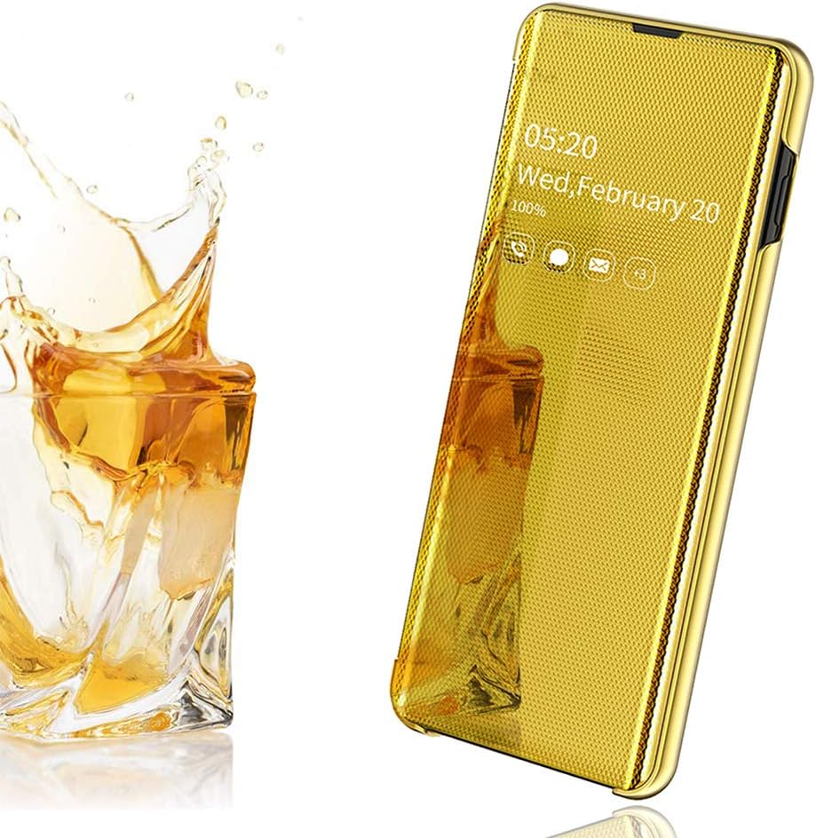 EROYAL for Samsung Galaxy A51 Case,Smart Flip Mirror cover Clear View Electroplate Plating Shockproof case with Kickstand Full Body Protective Case for Samsung Galaxy A51