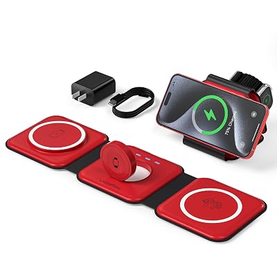 UCOMX 3 in 1 Charging Station for Multple Devices,Foldable 3 in 1 Wireless Charger for Travel,Nano Wireless Charging Station for iPhone16 15 14 13 12 Pro Max/Watch 10 9 8 7 6 5 4 3 Ultra/AirPod Pro