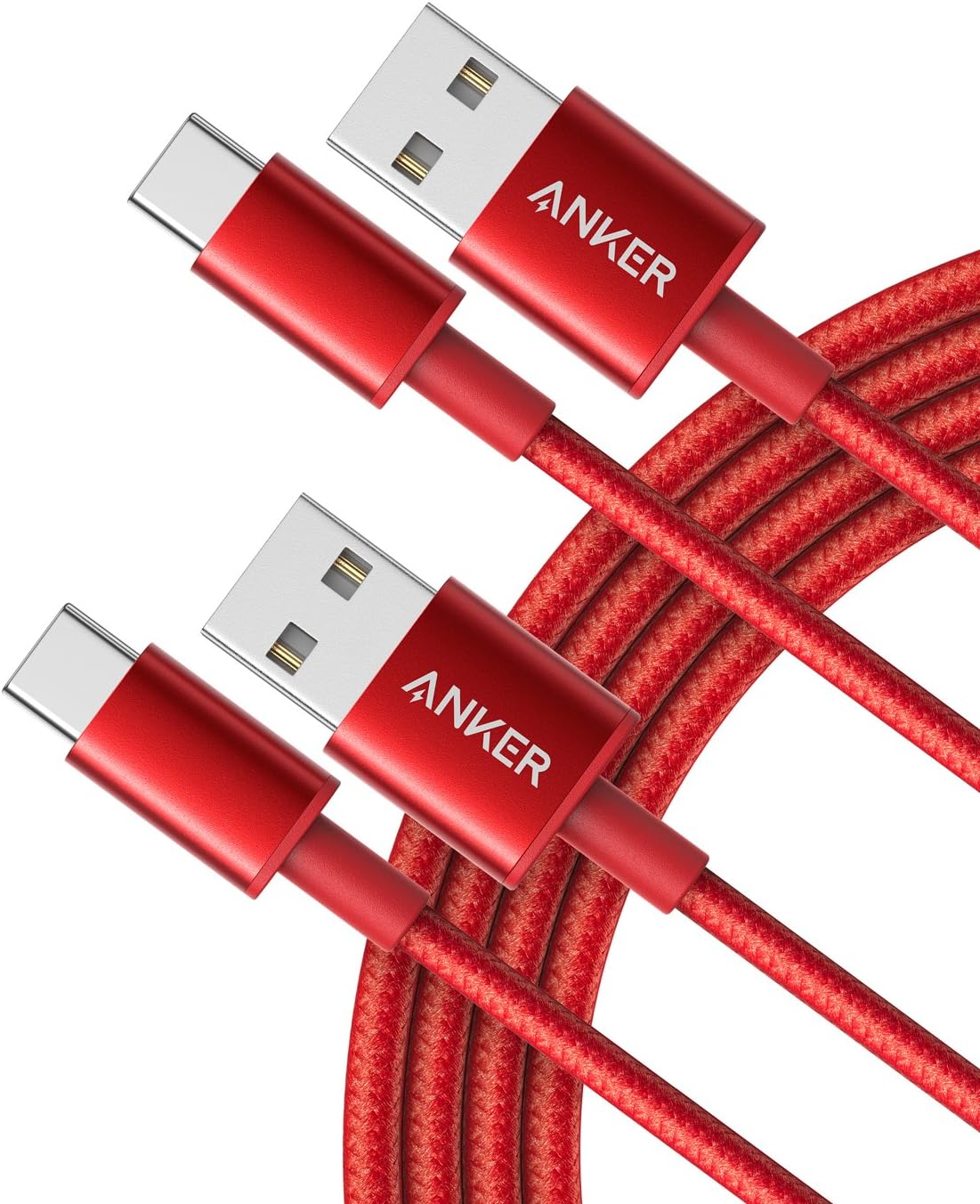 USB Type C Cable, Anker [2-Pack 3Ft] Premium Nylon USB-C to USB-A Fast Charging Type C Cable, for Samsung Galaxy S10 / S9 / S8 / Note 8, LG V20 / G5 / G6 and More(Red)