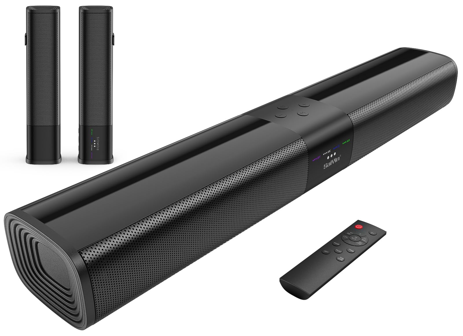 Saiyin Sound Bar for Smart TV, 2 in 1 Detachable Home Audio Soundbar Speaker,20” Sound Bar for TV with Optical/AUX/HDMI-ARC/Bluetooth Connection for PC/Gaming/Projectors, Wall Mountable