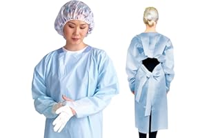 HWD SAFETY Graham Medical 86795 AAMI Level 2 Blue Isolation Gown Fluid-Resistant Non-Woven Polypropylene with Polyethylene Coating Thumb Loops Open Back Waist Tie