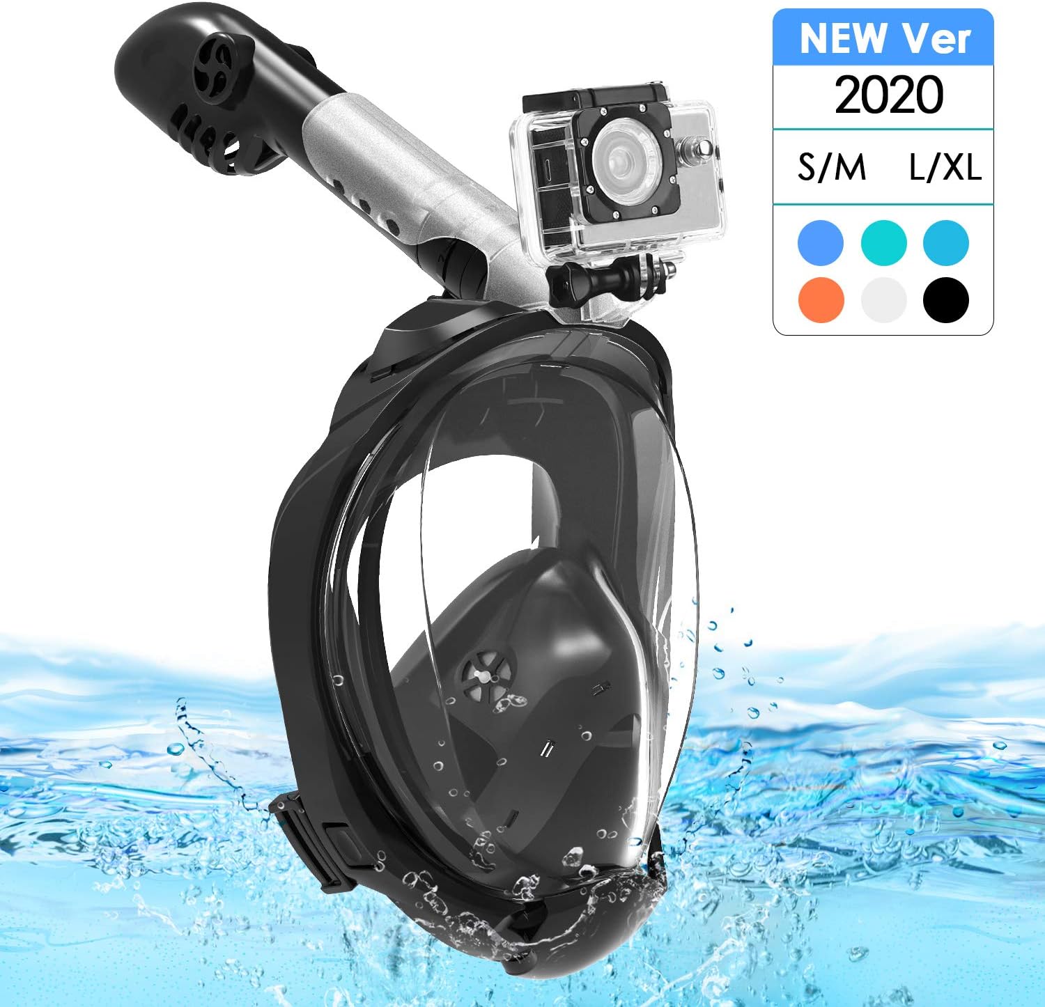 Snorkel Mask, Full Face Snorkeling Mask Easy Breathing Foldable Snorkeling Face Mask with 180° Panoramic View for Adults Kids, Anti-Fog Anti-Leak Diving Mask with Detachable Sports Camera Mount