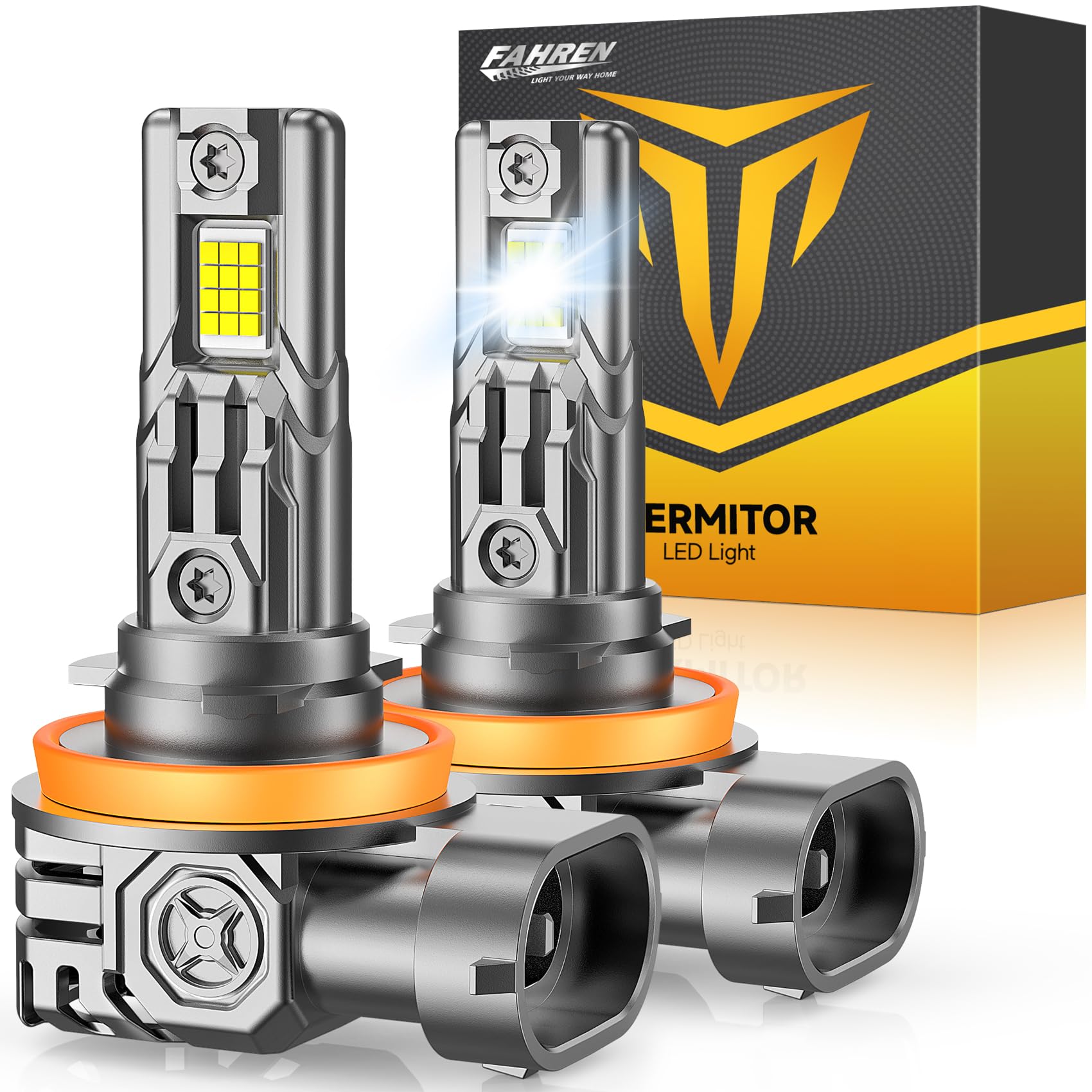 FAHREN H11/H8/H9 LED Bulbs, 50,000LM Brightness, 6500K H9/H8/H16 Low Beam, 10-Year Service Life with Cooling Fan, IP68 Waterproof, Real 1:1 Halogen Mini Size Plug N Play, Pack of 2 Tail Light Lenses Image