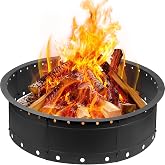 Zzuvjoy 36 Inch Fire Pit Ring, Large Outdoor Campfire Pit for Patio Backyard Garden, Smokeless Steel Firepit with Air Vent for Efficient Burning &amp; Anti-Rust Coating, Black Steel