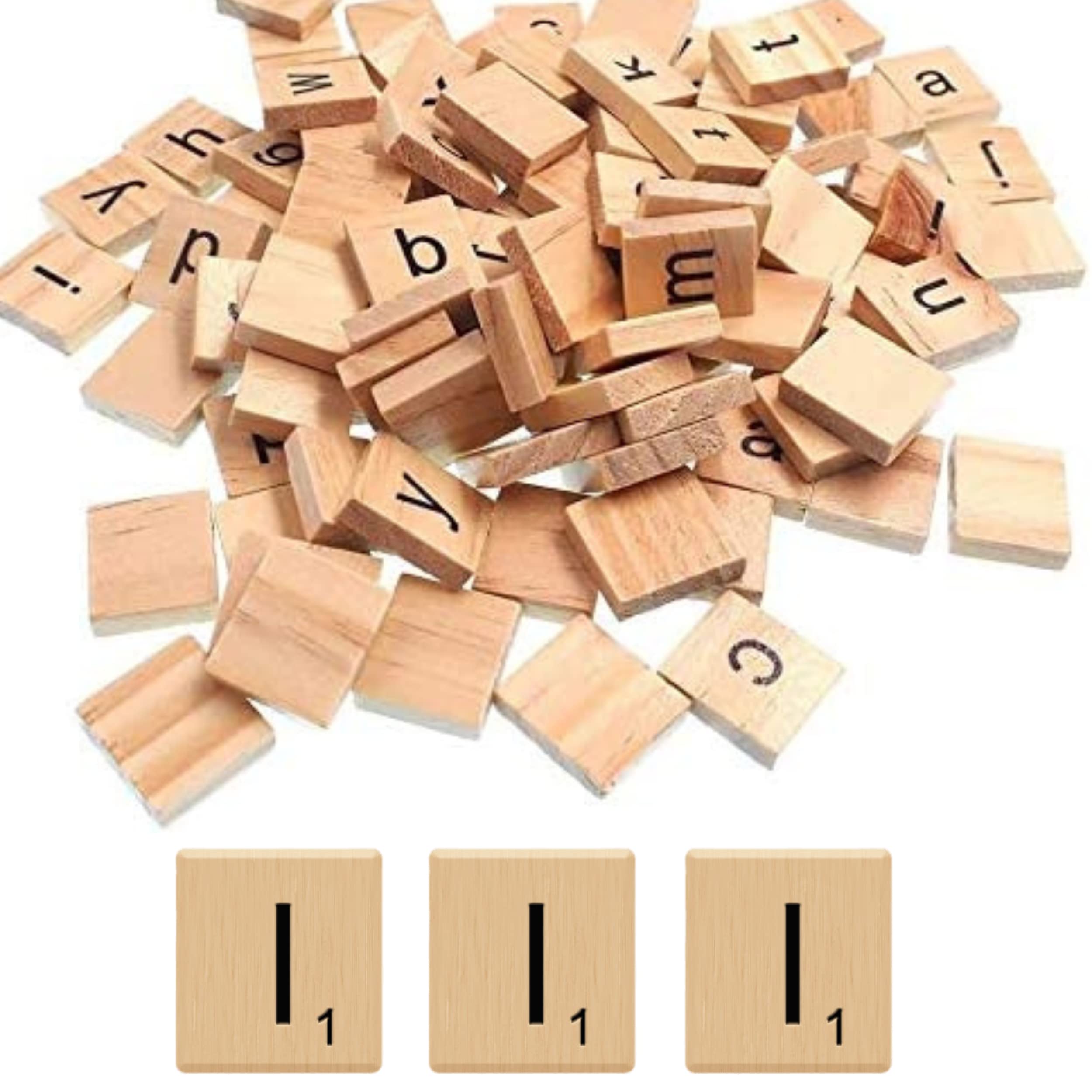 Glamified Pack of 100 - I Scrabble Tiles - Same Letters Bags -WOODEN SCRABBLE TILES BLACK LETTERS NUMBERS FOR CRAFTS WOOD ALPHABETS (Letter I, Pack of 100 Tiles)