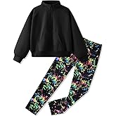 Jrbybazy Girls Clothes Half Zip Sweatshirt Top and Full Print Tight Pants 2 Piece Outfit for Kids 6-14