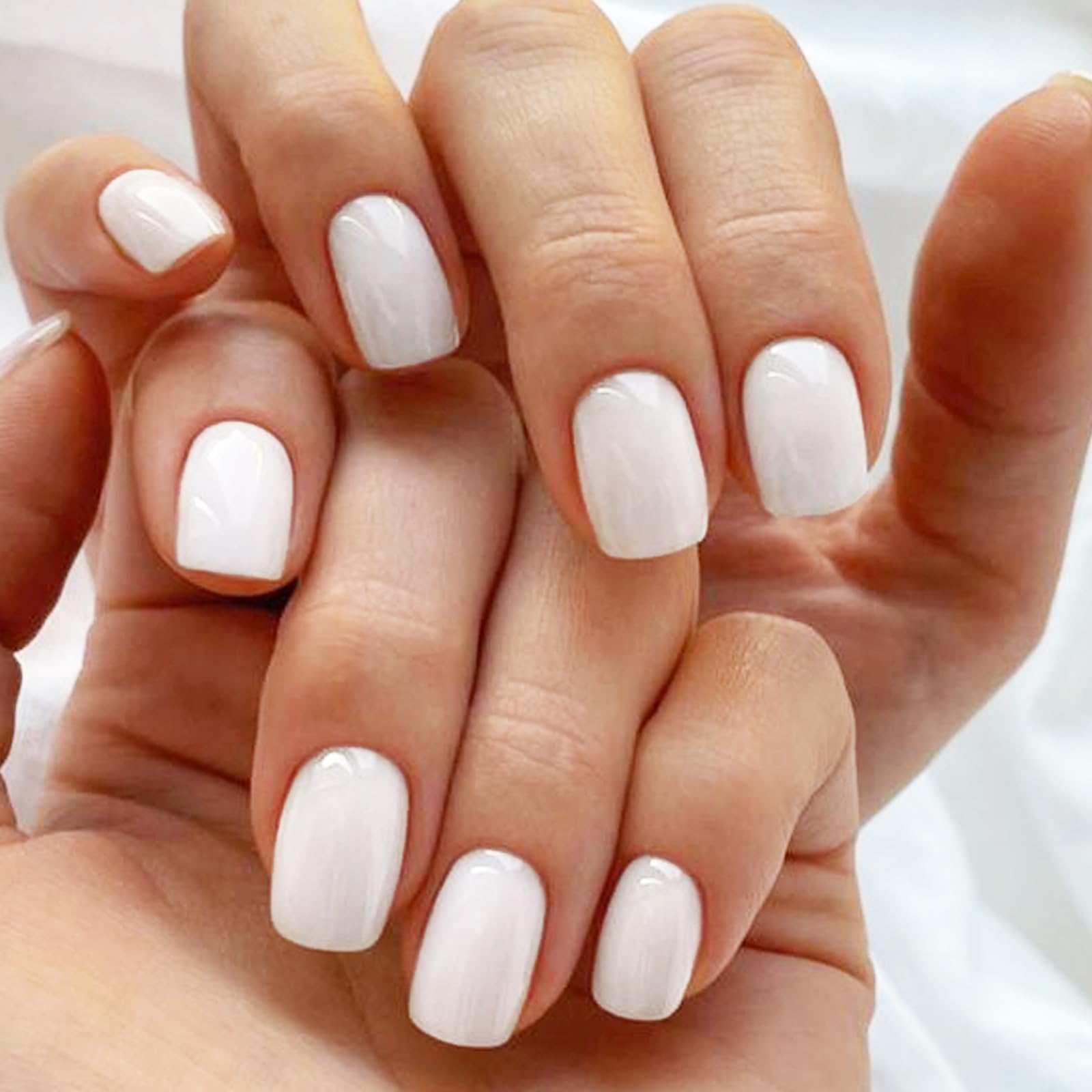 GLAMERMAID Press on Nails Extra Short Squoval, Spring Summer Milky White White Gel Glue on Nails, 24Pcs Glossy Round Reusable UV Finish Fake Nails Acrylic False Nails Manicure Kits for Women - Image 5